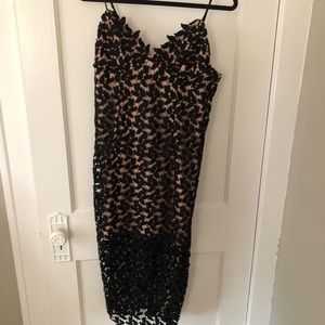 Black and Nude Bardot Lace Dress Sz.8